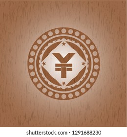 yuan icon inside wood badge or emblem