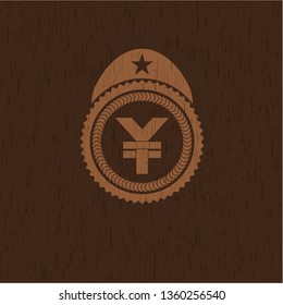 yuan icon inside wooden emblem