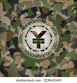 yuan icon on camo pattern. 