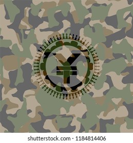 yuan icon on camouflaged texture