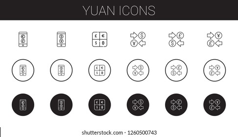 yuan icons set. Collection of yuan with currency. Editable and scalable yuan icons.