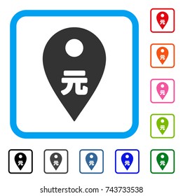 Yuan Map Marker icon. Flat grey pictogram symbol in a blue rounded rectangle. Black, gray, green, blue, red, orange color additional versions of Yuan Map Marker vector.