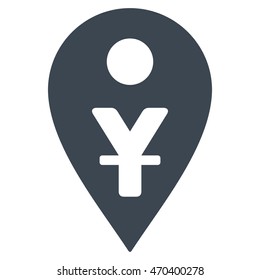 Yuan Map Marker icon. Vector style is flat iconic symbol with rounded angles, smooth blue color, white background.