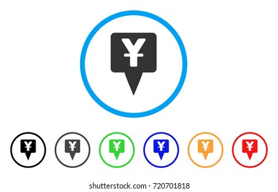 Yuan Map Pointer rounded icon. Style is a flat yuan map pointer gray symbol inside light blue circle with black, gray, green, blue, red, orange versions.