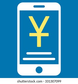 Yuan Mobile Payment vector icon. Style is flat bicolor yellow and white symbol, rounded angles, blue background.