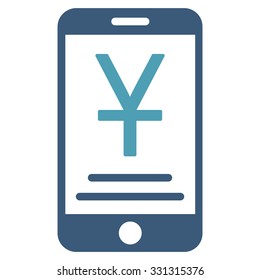 Yuan Mobile Payment vector icon. Style is flat bicolor cyan and blue symbol, rounded angles, white background.