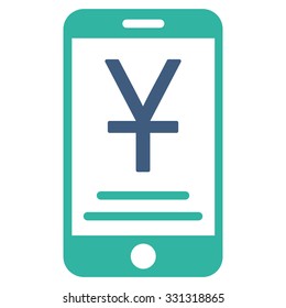 Yuan Mobile Payment vector icon. Style is flat bicolor cobalt and cyan symbol, rounded angles, white background.