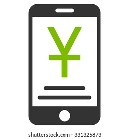 Yuan Mobile Payment vector icon. Style is flat bicolor eco green and gray symbol, rounded angles, white background.
