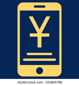 Yuan Mobile Payment vector icon. Style is flat yellow symbol, rounded angles, blue background.