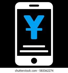 Yuan Mobile Payment vector icon. Illustration style is a flat iconic bicolor blue and white symbol on black background.