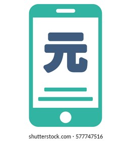 Yuan Mobile Payment vector pictogram. Illustration style is a flat iconic bicolor cobalt and cyan symbol on white background.