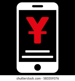 Yuan Mobile Payment vector pictogram. Illustration style is a flat iconic bicolor red and white symbol on black background.