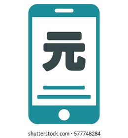 Yuan Mobile Payment vector pictograph. Illustration style is a flat iconic bicolor soft blue symbol on white background.