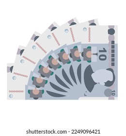 Yuan Renminbi Vector Illustration. Chinese money set bundle banknotes. Paper money 10 CNY. Flat style. Isolated on white background. Simple minimal design.