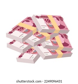 Yuan Renminbi Vector Illustration. Chinese money set bundle banknotes. Paper money 100 CNY. Flat style. Isolated on white background. Simple minimal design.