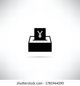 Yuan saving box icon with drop shadow vector illustration