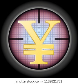 the Yuan sign in the optical sight. Vector Illustration