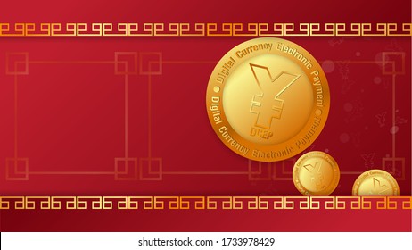 The yuan symbol on gold coins and  mobile phone  vector image for china Digital Currency Electronic Payment content.