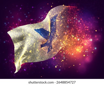 Yuan, vector 3d flag with a splash of paint dots, explosion of colored dots