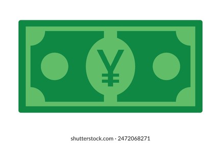 Yuan and Yen cash money China or Japan currency note in green color vector illustration. Yuan bill, green currency bank note, cash and money symbol. Flat vector illustration.