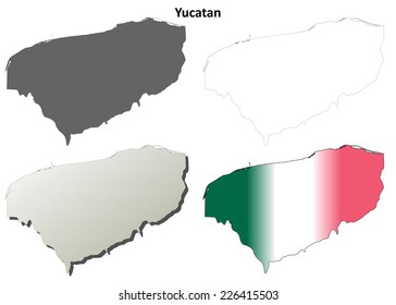 Yucatan Blank Outline Map Set