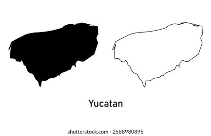 yucatan map Mexico state. map in various style outline, black