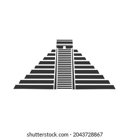 Chichén-Itzá, Yucatan, Mexico Icon Silhouette Illustration. Mayan Pyramid Vector Graphic Pictogram Symbol Clip Art. Doodle Sketch Black Sign.