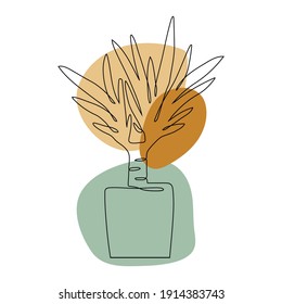 Yucca isolated on white background. Continuous one line drawing. Modern minimalism. Colored Spots .Vector illustration in line art style