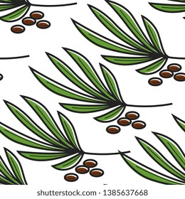 Yucca plant and seeds seamless pattern Tunis symbol vector leaf exotic greenery tropical flora endless texture exotic vegetation and beans wallpaper print botany traveling and tourism floral backdrop