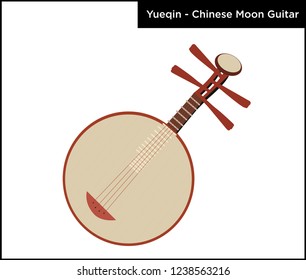 Yueqin  - Chinese Plucked String Musical Instrument  - Vector Illustration Isolated Icon