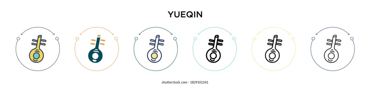 Yueqin icon in filled, thin line, outline and stroke style. Vector illustration of two colored and black yueqin vector icons designs can be used for mobile, ui, web