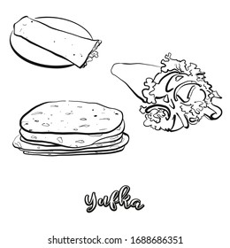 Yufka food sketch separated on white. Vector drawing of Flatbread, usually known in Turkey, Bulgaria. Food illustration series.