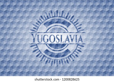 Yugoslavia blue badge with geometric background.