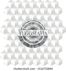 Yugoslavia grey badge with geometric cube white background