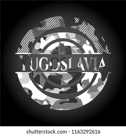 Yugoslavia on grey camouflaged texture