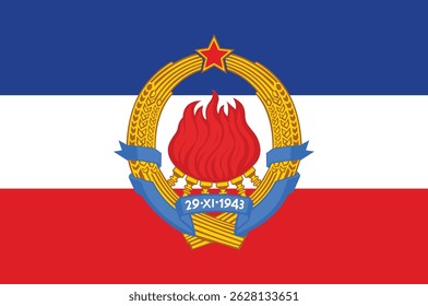 Yugoslavian flag. Yugoslavian flag with coat of arms. National pride of Yugoslavia. Vector illustrator.