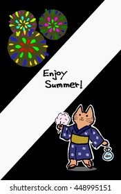 Yukata cat looking up the fireworks