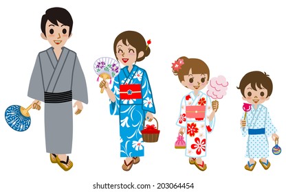 Yukata family Isolated,Front view