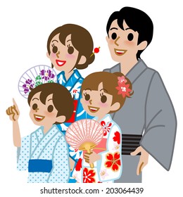 Yukata family Isolated,Waist Up