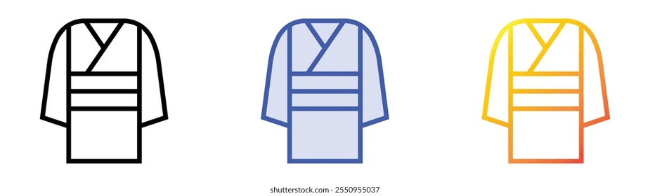 Icono de yukata. Lineal, relleno azul y diseño de estilo degradado aislado sobre fondo blanco