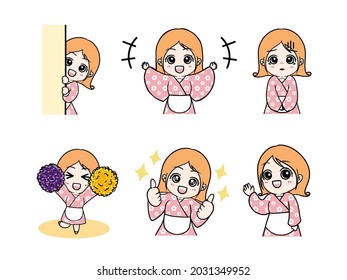 Yukata Japanese girl dress culture cloth emotion acting  set vector