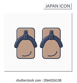 Yukata shoes color icon. Japanese footwear.Geta wooden sandals. Japanese culture concept. Isolated vector illustration