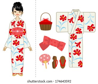 Yukata woman and Item set