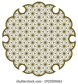 Yukiwa flower with pattern in Japanese style of Kumiko zaiku. Design element for laser cutting and printing .