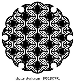 Yukiwa flower with pattern in Japanese style of Kumiko zaiku. Design element for laser cutting and paper cutting.