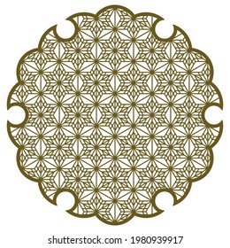 Yukiwa flower with pattern in Japanese style of Kumiko zaiku. Design element for laser cutting and paper cutting.