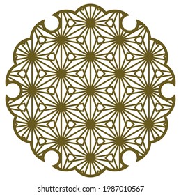 Yukiwa flower with pattern in Japanese style of Kumiko zaiku. Design element for laser cutting and paper cutting.