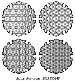 Yukiwa flower with pattern in Japanese style of Kumiko zaiku. Design element for laser cutting and paper cutting.