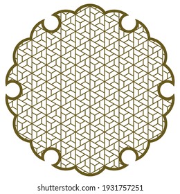 Yukiwa snowflake with pattern in Japanese style of Kumiko zaiku. Design element for laser cutting and engraving .