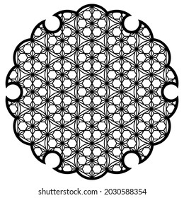 Yukiwa snowflake with pattern in Japanese style of Kumiko zaiku. Design element for laser cutting and paper cutting.
